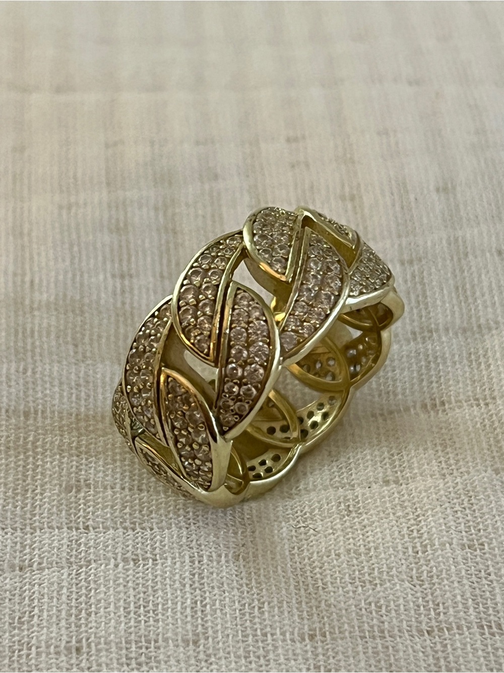 Vintage Gold Pavé Leaf-Style Wide Band Ring - Women's Fashion Jewelry